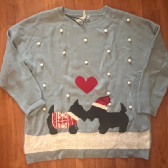 Ugly Christmas Sweater Collection Woman 1X Plus Scotty Dogs Blue snow pomp pom - Picture 7 of 15